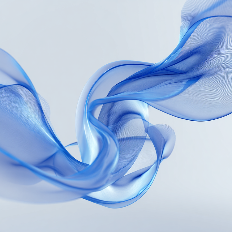 An image of translucent blue fabric-like form against a clean white background.